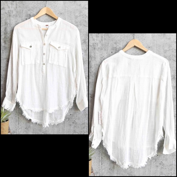 Free People White Lightweight Button Down Shirt - Picture 4 of 14